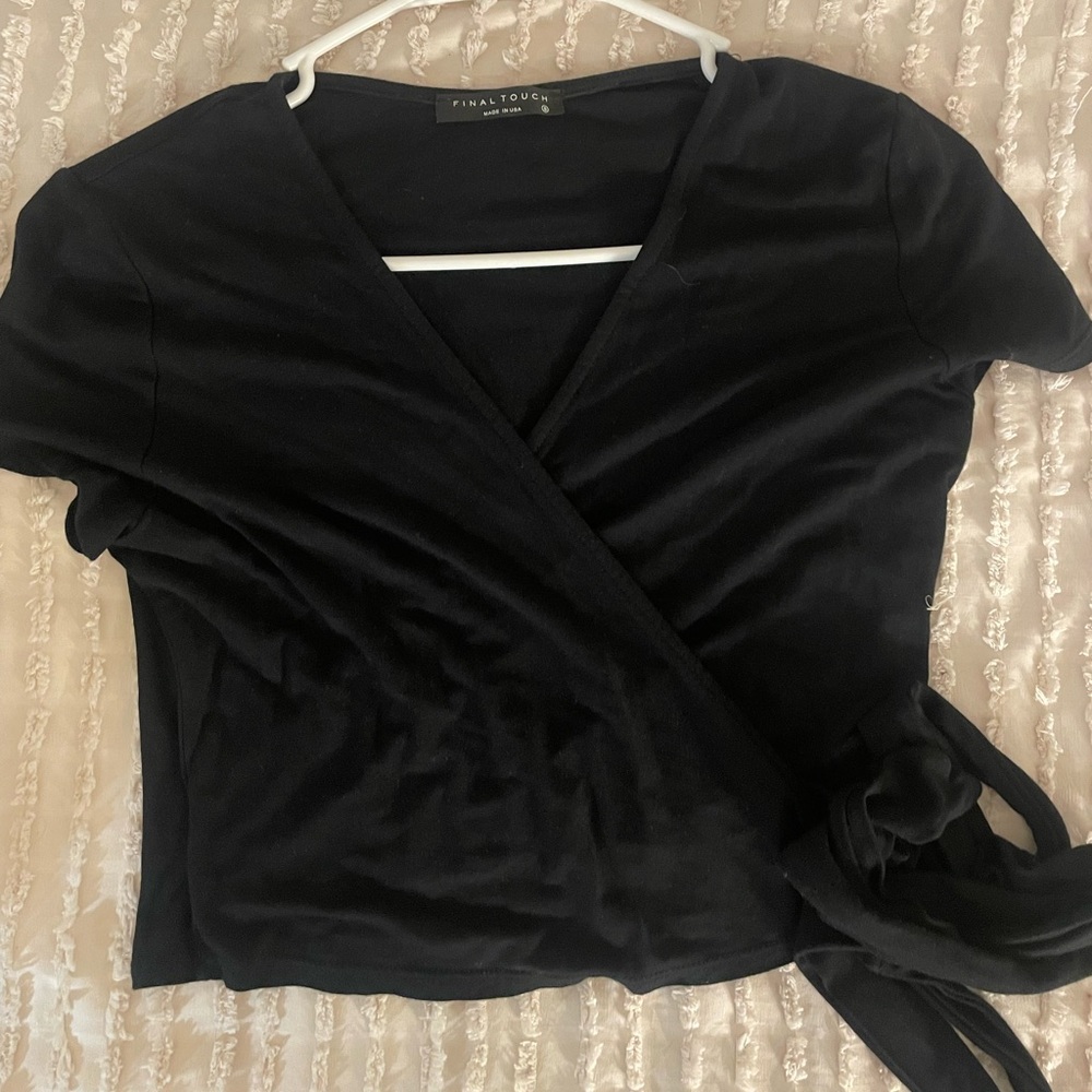 Final Touch Women's Elegant Black Wrap Blouse